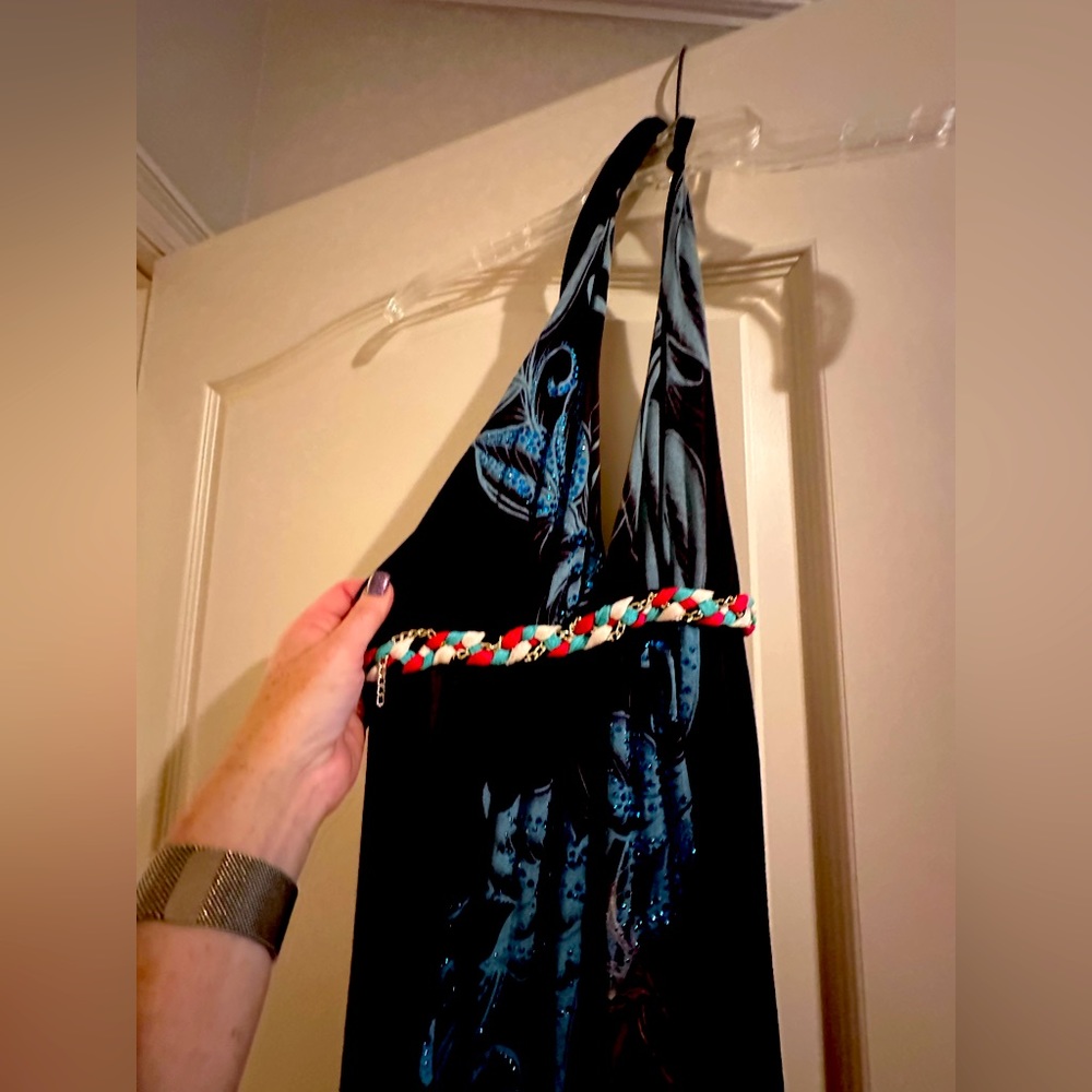 Christian Audigier Maxi black multi color dress like new! Barely worn!